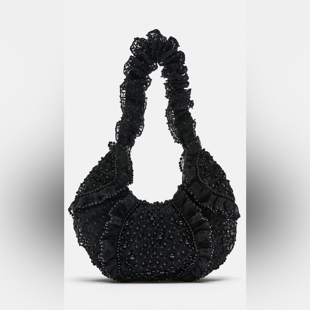 NWT Zara beaded shoulder bag in black